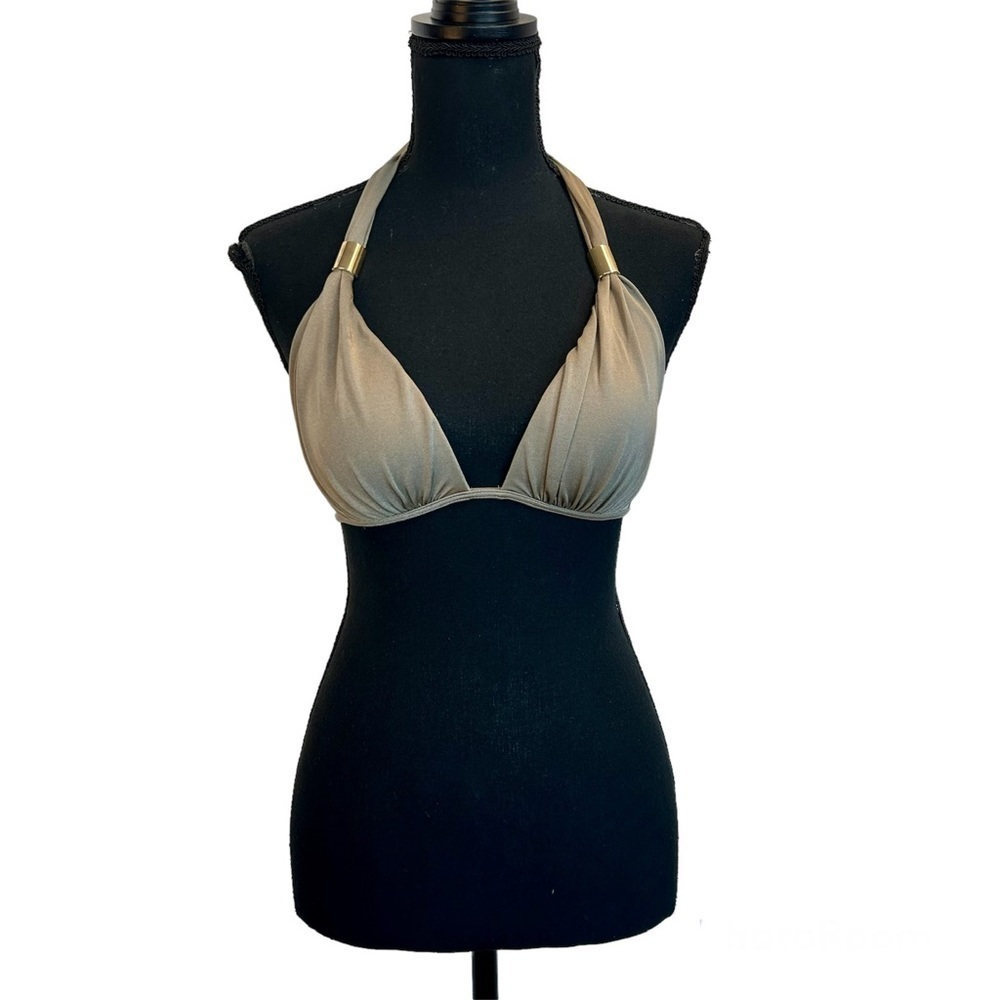 VICTORIA’S Secret taupe brown gray padded bikini top Gold-tone hardware Sz S